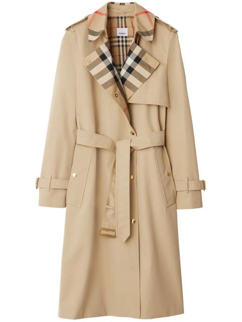 Burberry plaid-collar gabardine trench coat - Neutrals - zdjęcie produktu nr 1