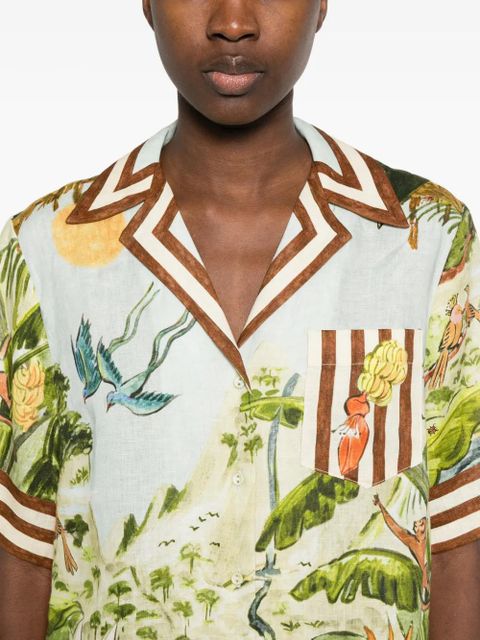 ALEMAIS Toucan Tango striped-trim printed shirt - Blue