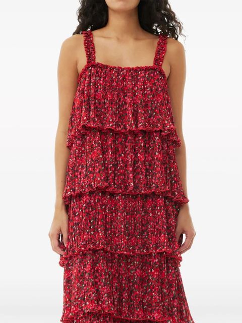GANNI floral-print pleated midi dress - Red