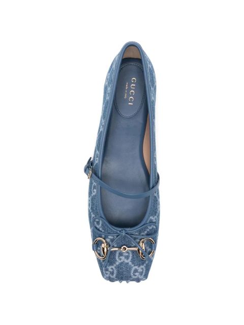 Gucci signature Horsebit detail GG monogram ballet flats - Blue