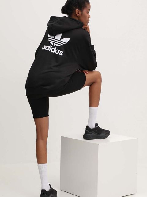 adidas Originals bluza Trefoil Hoodie damska kolor czarny z kapturem z nadrukiem IU2409 - zdjęcie produktu nr 1