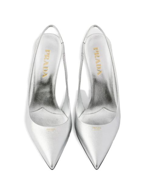 Prada printed leather slingback pumps - Silver