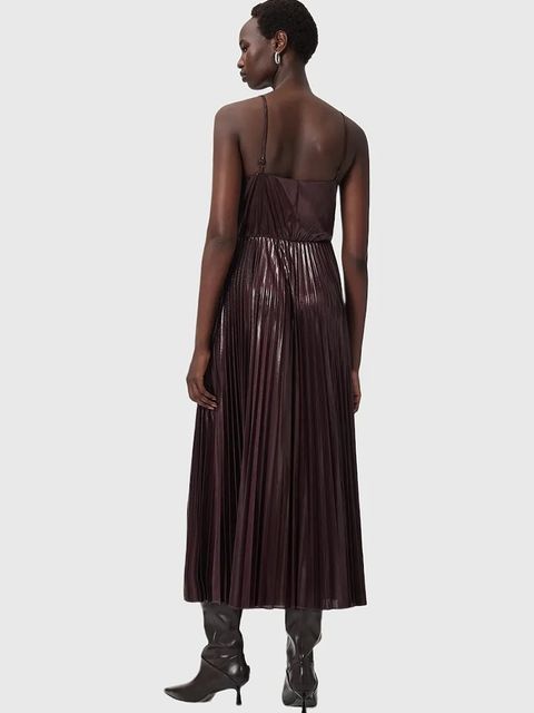 AllSaints sukienka i sweter kolor brązowy midi rozkloszowana W328DB - zdjęcie produktu nr 2