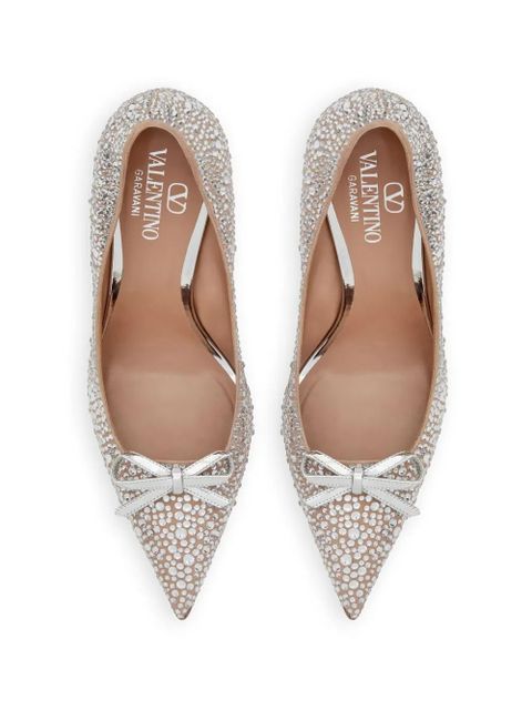 Valentino Garavani 100mm Romance Bow crystal-embellished pumps - Silver