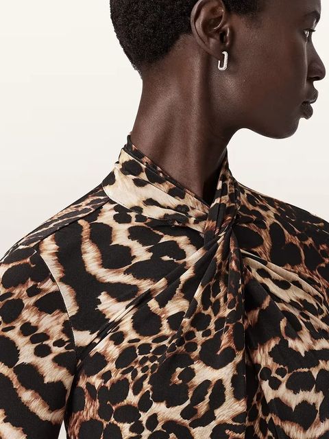 AllSaints sukienka kolor brązowy maxi rozkloszowana W206DD