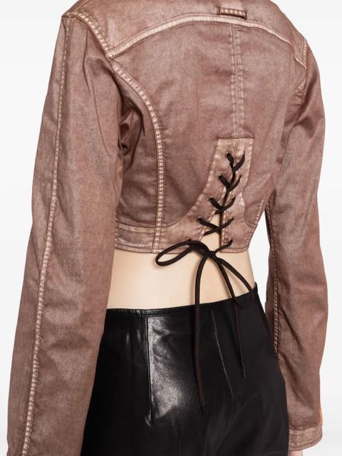 Jean Paul Gaultier cropped corset-style denim jacket - Brown