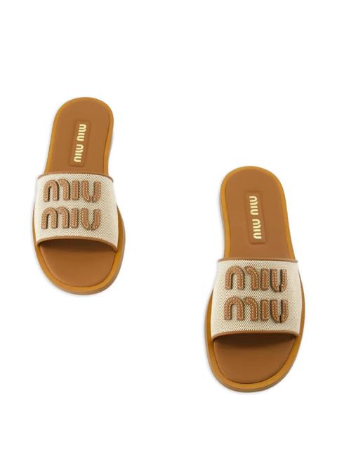 Miu Miu logo-appliqué sandals - Neutrals
