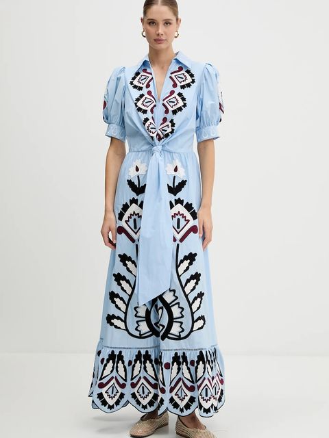 Farm Rio sukienka bawełniana kolor niebieski maxi rozkloszowana 344655 - zdjęcie produktu nr 1