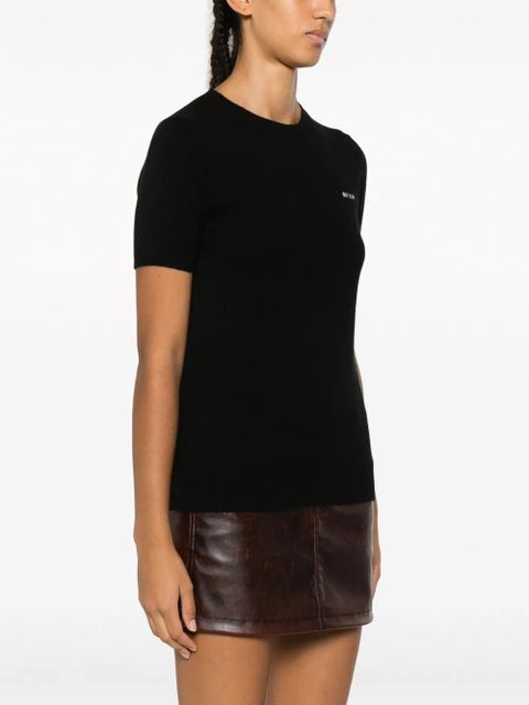 Miu Miu logo-intarsia knitted cashmere top - Black