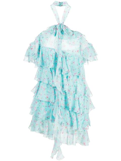 Alessandra Rich floral-print ruffled dress - Blue - zdjęcie produktu nr 1