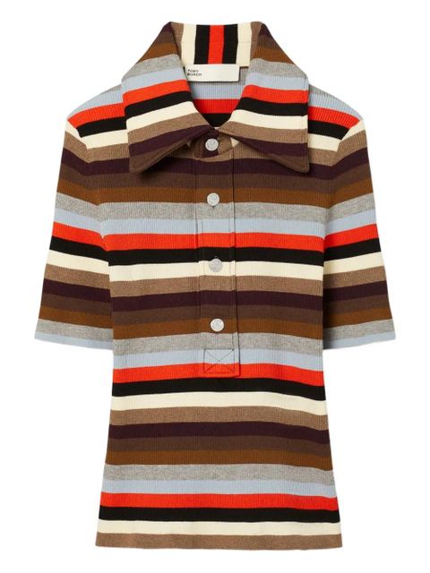 Tory Burch striped ribbed polo shirt - Red - zdjęcie produktu nr 1