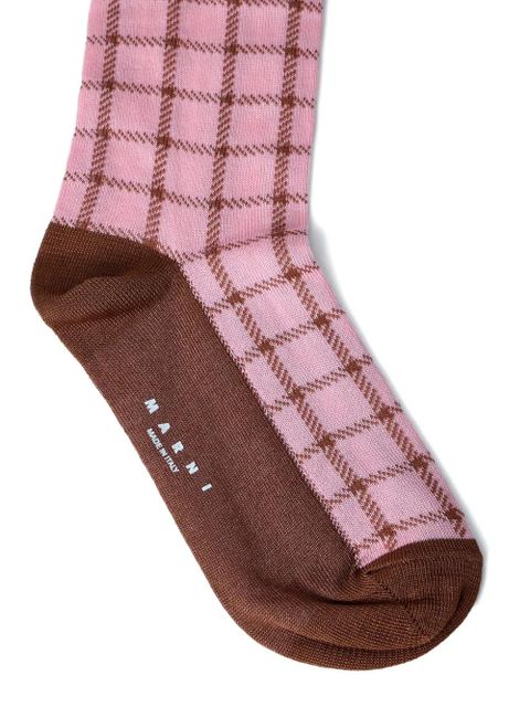 Marni logo-jacquard checked socks - Pink
