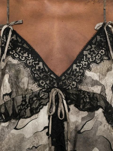 PINKO camouflage-print lace-trim top - Neutrals