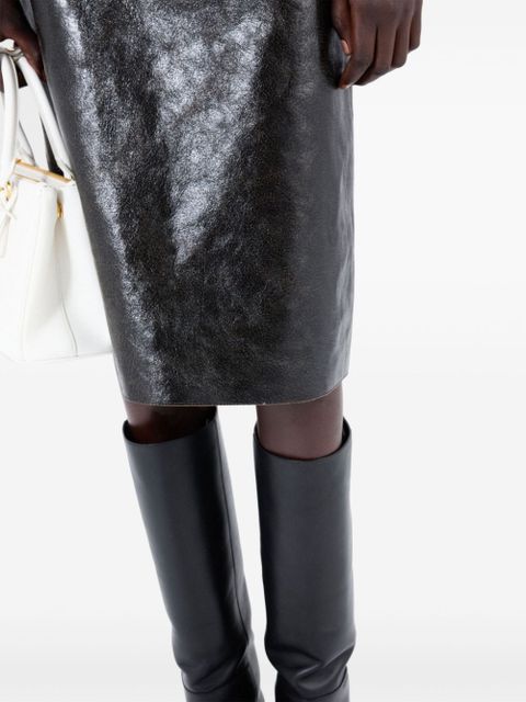 Prada cracked-effect leather midi skirt - Black