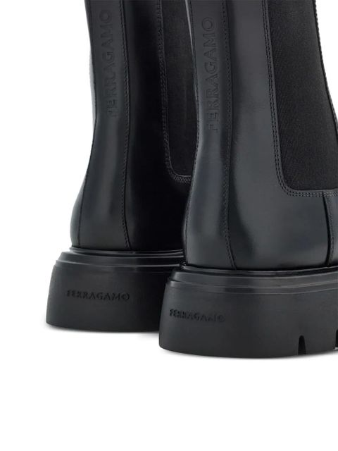 Ferragamo logo-debossed leather boots - Black