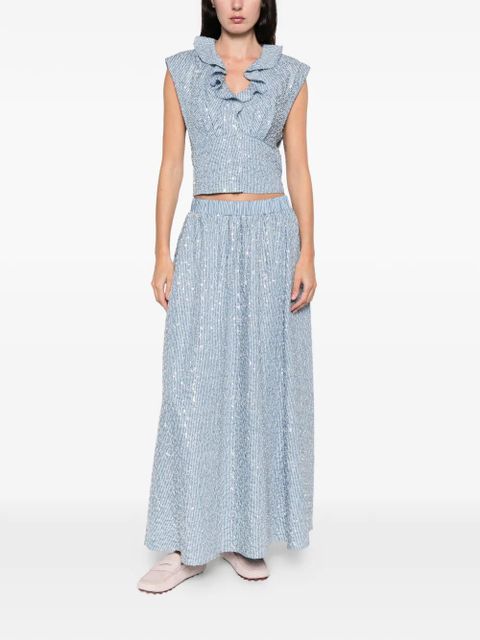 SANDRO striped-pattern embellished maxi skirt - Blue - zdjęcie produktu nr 2