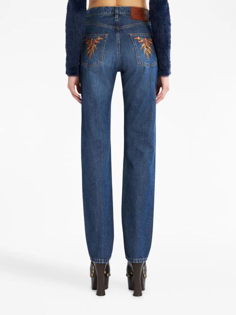 ETRO floral-embroidered high-waist jeans - Blue
