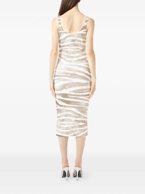 Blumarine ribbed zebra-print midi dress - Neutrals