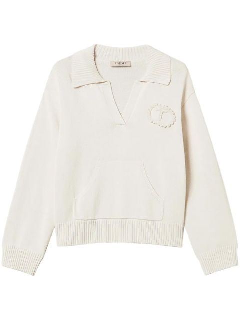 TWINSET crochet-patch polo sweater - Neutrals - zdjęcie produktu nr 1
