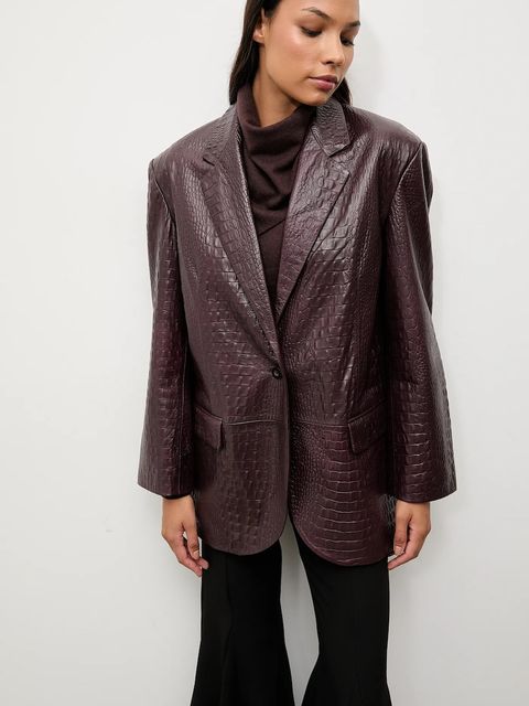 Answear.LAB marynarka skórzana kolor bordowy jednorzędowa gładka