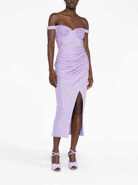 Self-Portrait sequin-embellished off-shoulder midi dress - Purple - zdjęcie produktu nr 2