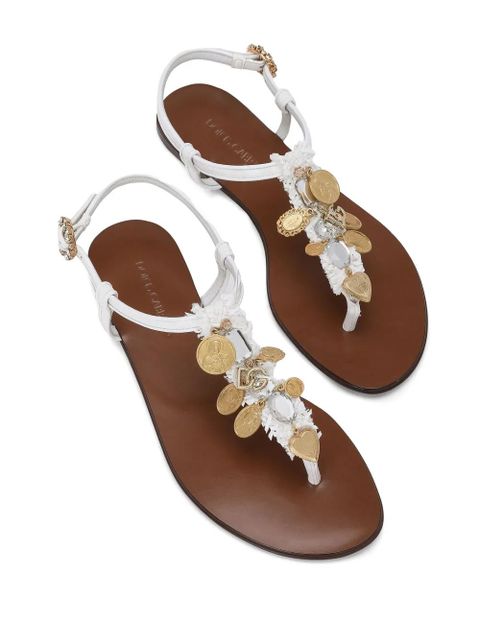 Dolce & Gabbana votive-appliqué raffia sandals - White