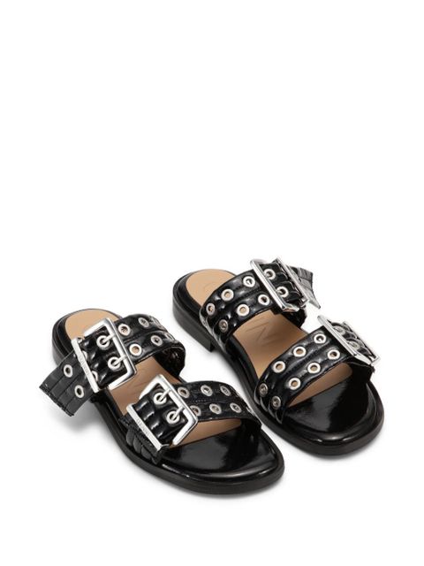 GANNI Buckle flat leather sandals - Black - zdjęcie produktu nr 2