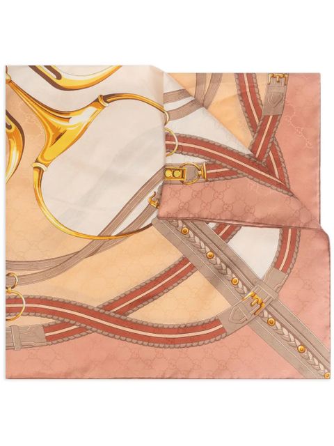 Gucci Horsebit-print silk scarf - Pink
