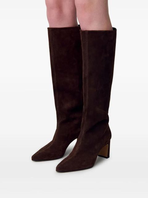 Claudie Pierlot suede-leather pointed-toe knee-high boots - Brown
