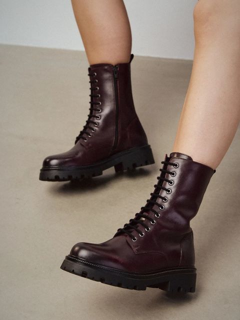 Medicine botki skórzane damskie kolor bordowy na platformie - zdjęcie produktu nr 2