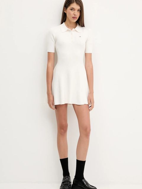 Tommy Jeans sukienka kolor beżowy mini rozkloszowana DW0DW21471 - zdjęcie produktu nr 2