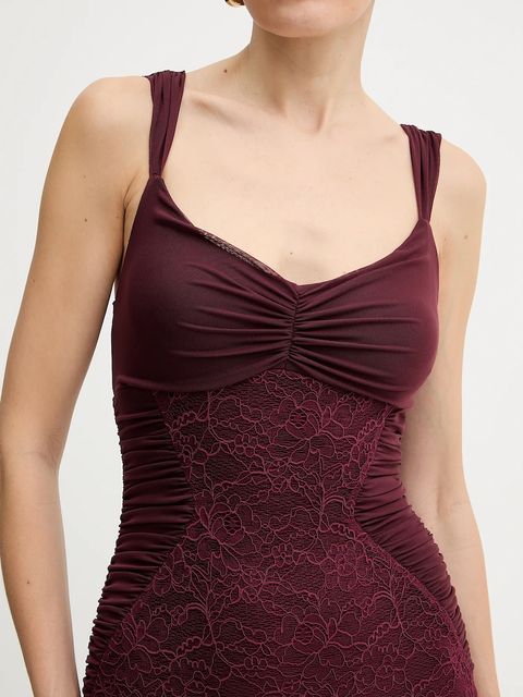 Guess sukienka CAITLYN kolor bordowy midi dopasowana W5BK17 KB7V2