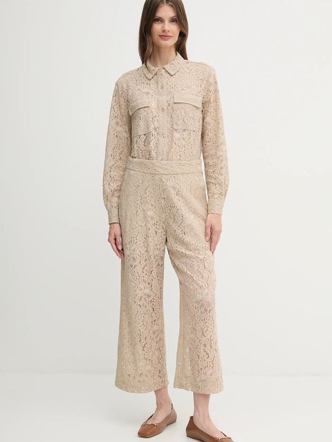 Dkny spodnie damskie kolor beżowy proste high waist DJ5P3081 - zdjęcie produktu nr 2