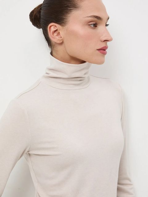 Medicine longsleeve z wełną kolor beżowy z golfem - zdjęcie produktu nr 1