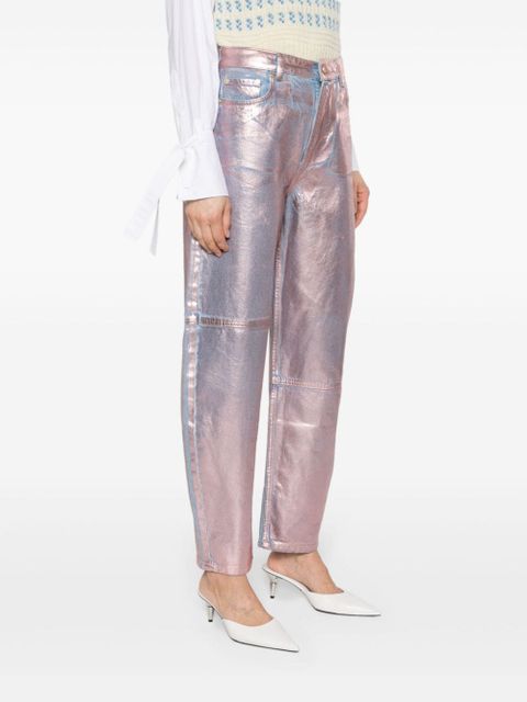 GANNI Foil Stary high-rise tapered-leg jeans - Pink