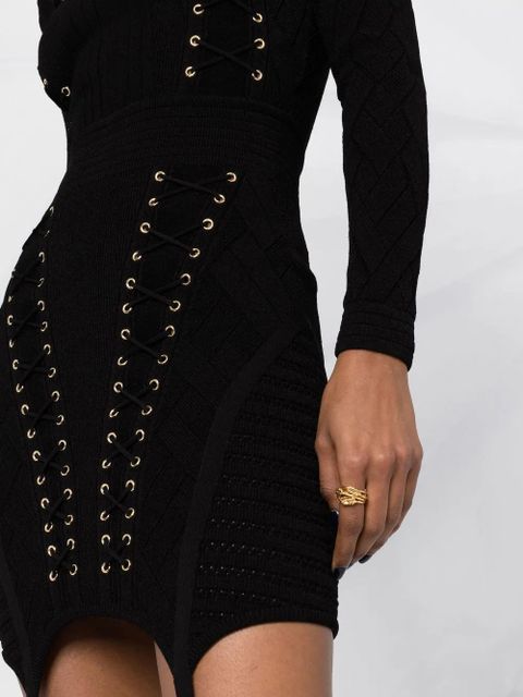 Balmain eyelet-detail lace-up dress - Black