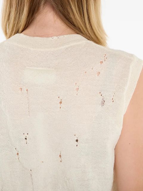 MM6 Maison Margiela Numeric-logo distressed knitted vest - Neutrals