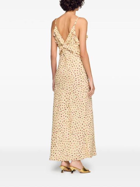 SANDRO ruffled-detail floral-print maxi dress - Neutrals