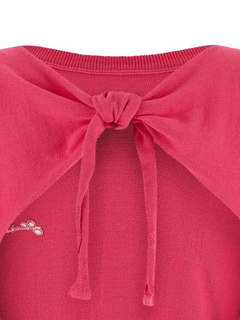 GANNI embroidered-logo back-ribbon T-shirt - Pink