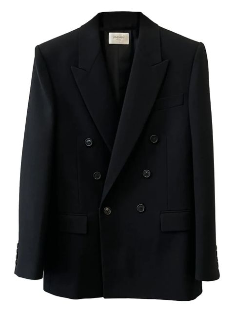 Saint Laurent Cassandre double-breasted wool gabardine blazer - Black - zdjęcie produktu nr 1