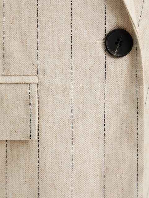 Answear.LAB marynarka z domieszką lnu kolor beżowy jednorzędowa wzorzysta