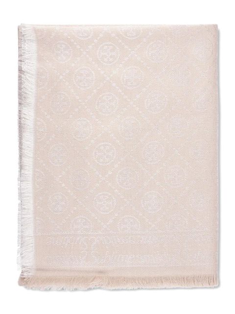 Tory Burch logo-pattern fringed-edges scarf - Pink - zdjęcie produktu nr 2