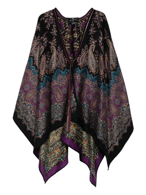 ETRO paisley-print tasselled poncho - Black - zdjęcie produktu nr 1