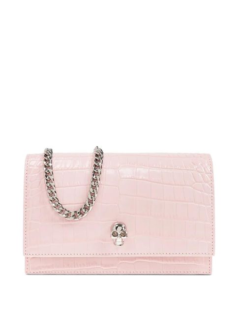 Alexander McQueen small Skull crocodile-embossed shoulder bag - Pink