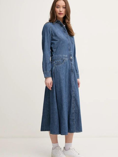 United Colors of Benetton sukienka jeansowa kolor niebieski midi prosta 4RZKDV0B5 - zdjęcie produktu nr 2