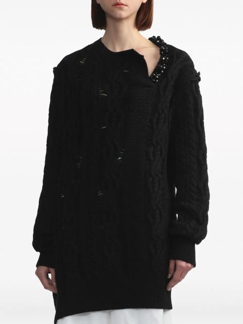 Simone Rocha distressed cable-knit jumper - Black