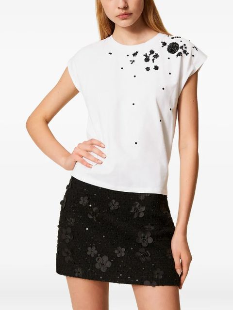 TWINSET embroidered-flower T-shirt - White - zdjęcie produktu nr 2