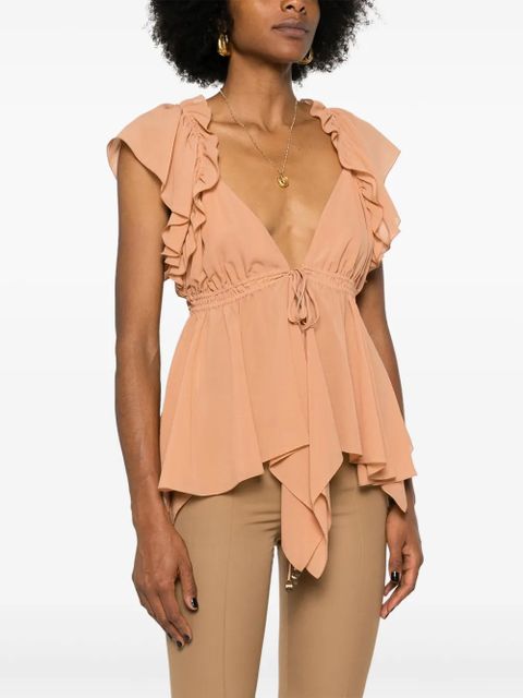 Chloé ruffled sleeveless silk blouse - Orange