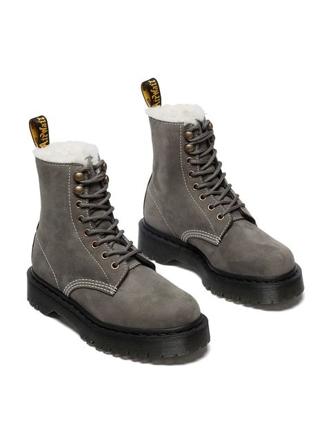 Dr. Martens workery skórzane 1460 Pascal Bex Fur Lined damskie kolor szary na platformie DM41419020 - zdjęcie produktu nr 2