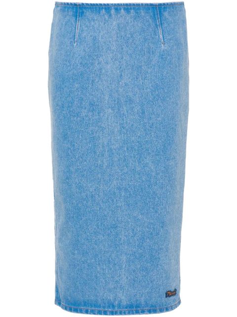 Marni logo-patch denim pencil skirt - Blue